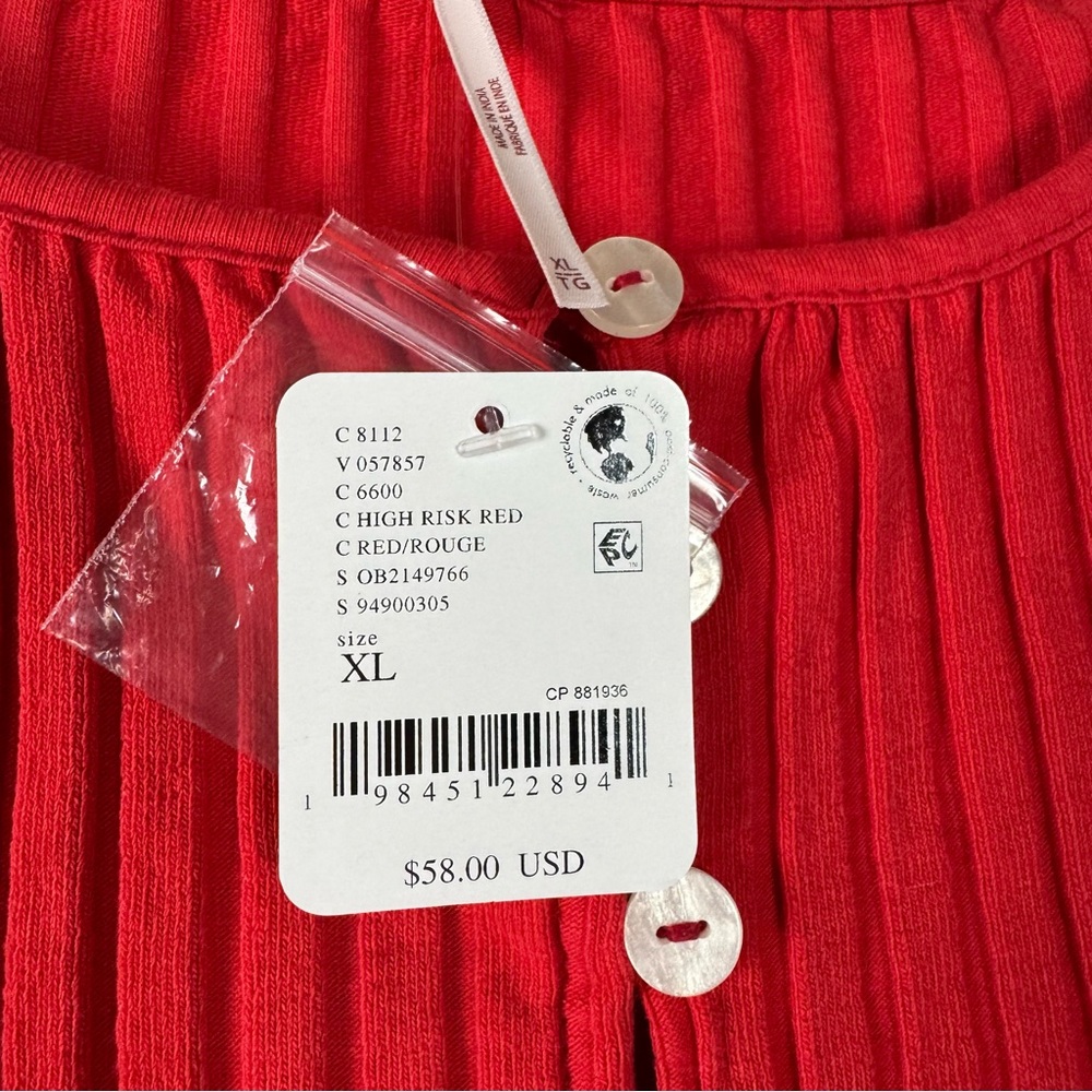 Free People Cardigan Sweater Tilly Long Sleeve Cardi Red Ribbed Button Down Top - Picture 7 of 8